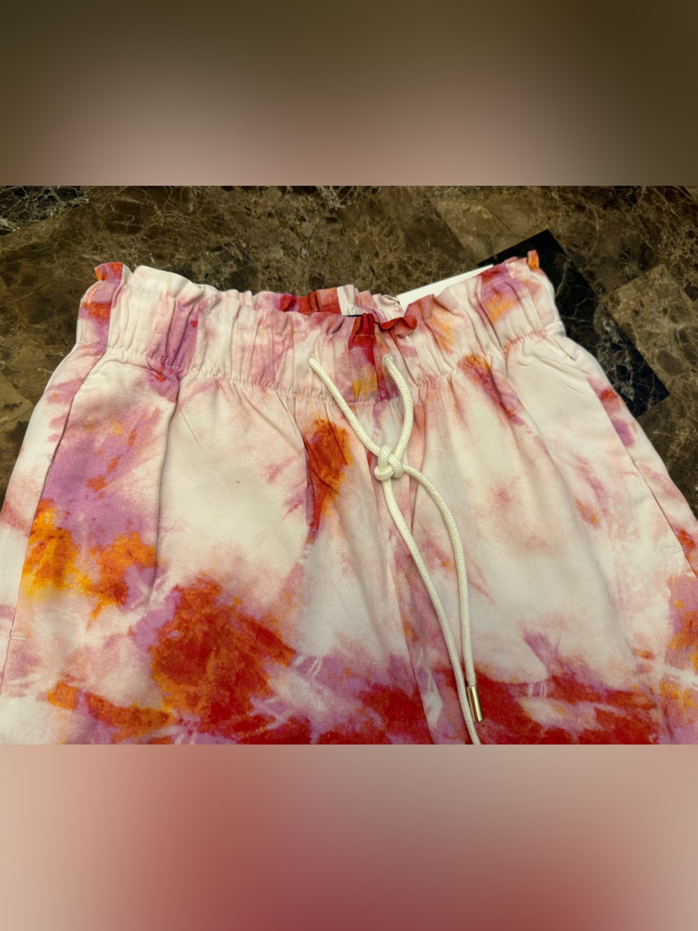 Ann Taylor White Tie-Dye Joggers with Pink, Red & Orange Accents - Picture 4 of 16